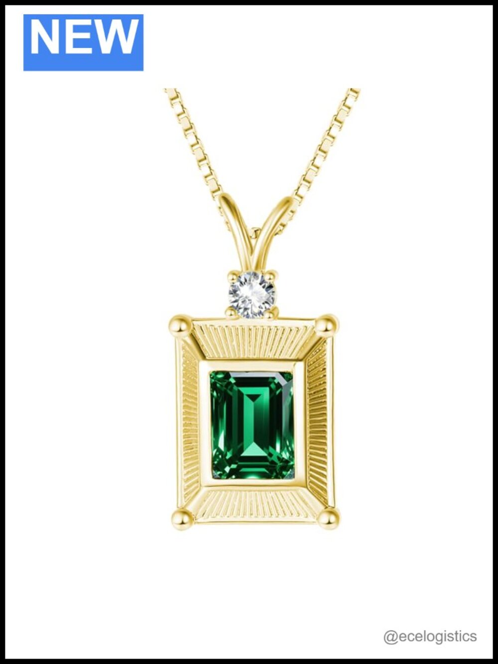 Square Birthstone Pendant Necklace Cubic Zirconia Gold